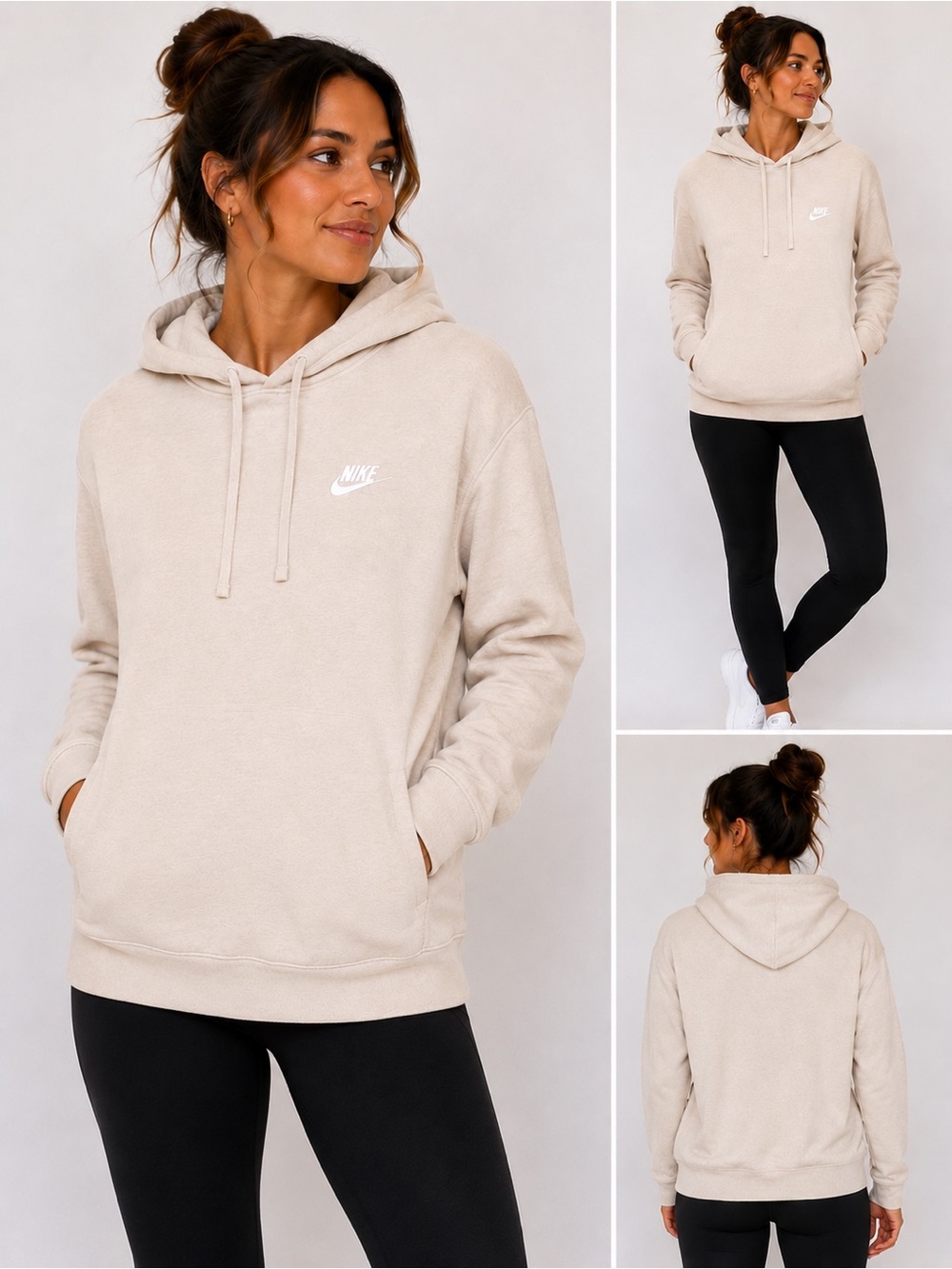 Nike Women’s Beige Fleece Pullover Hoodie Small Embroidered Logo xl